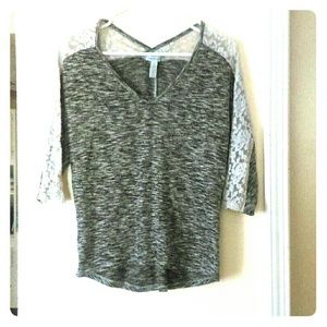 Gray top with decorative lace